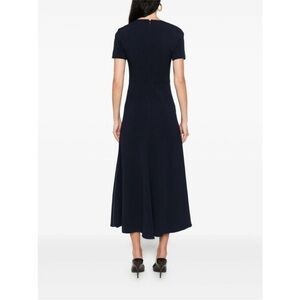 Elegant Navy Short-Sleeve Midi Dress